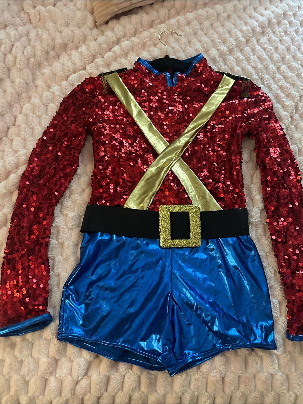Weissman Red Sequin Top with Blue Metallic Shorts dance Costume - medium